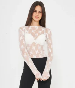 Maglia in microrete ricamata